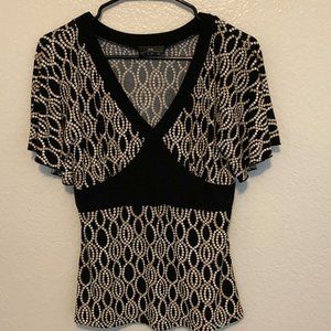 IZ Byer California Black and White Fitted Blouse (L) Large